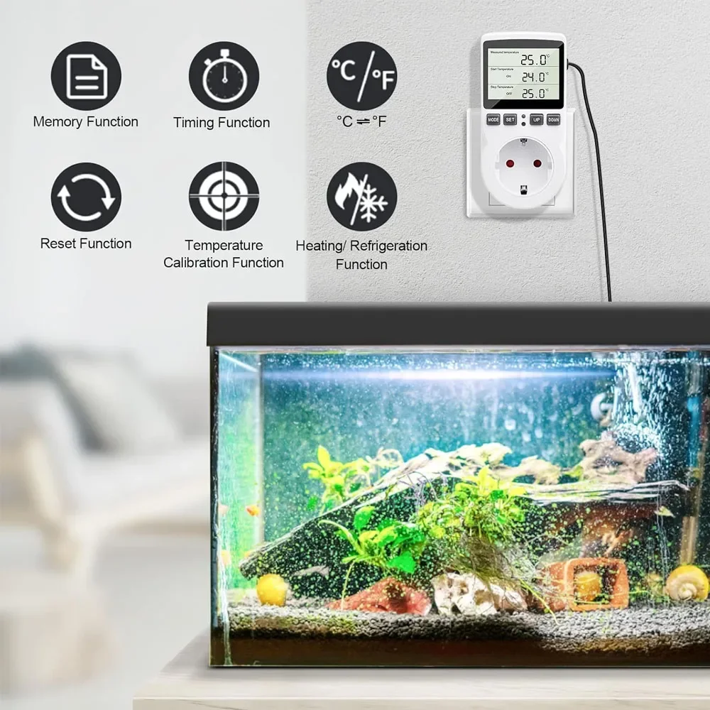 Plugue da ue controlador de temperatura digital temporizador soquete termostato com interruptor temporizador sensor temperatura aquecimento refrigeração