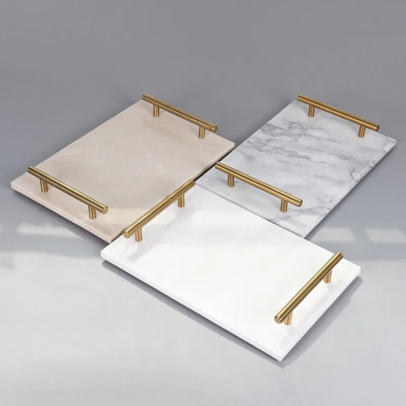 Modern Natural Marble Rectangular Trays, Bathroom Vanity Storage Tray, Jewelry Display Plate for Home Hotel Tabletop Decoration