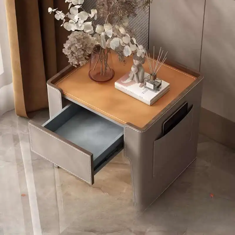 

Italian Luxury Bedsides Table Bedroom Household Minimalist Wood Bedsides Table French Orange Mesa De Noche Dormitorio Furniture