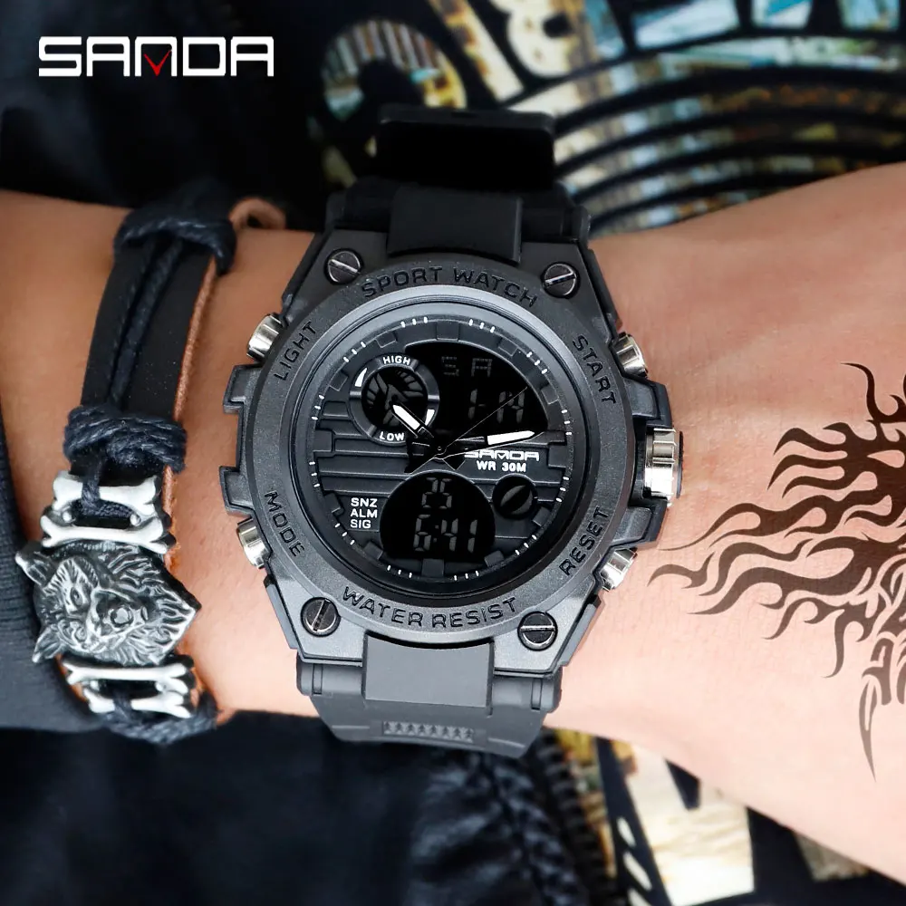 SANDA Military Sport Watch orologi da uomo Army orologi da polso al quarzo impermeabili moda LED orologi da uomo digitali Relogio Masculino