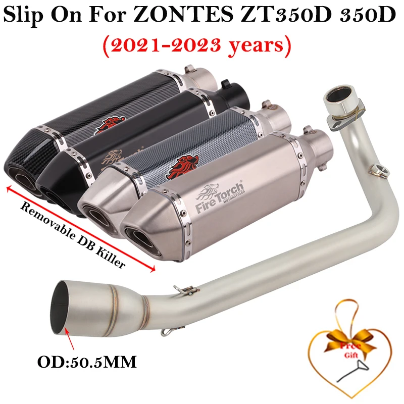 

Slip On For ZONTES ZT350D 350D 2021-2023 Motorcycle Exhaut Escape Full System Muffler Front Middle Link Pipe DB Killer Muffler