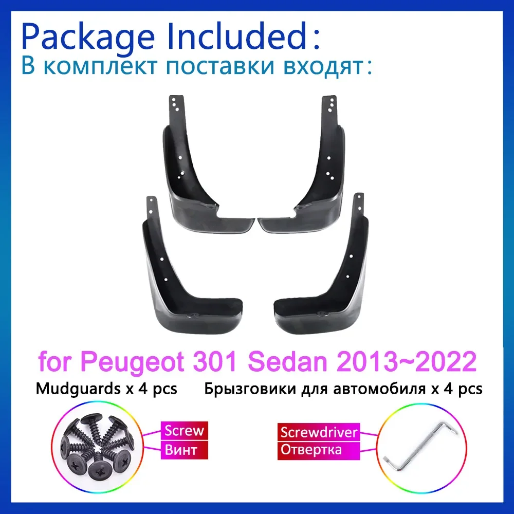 for Peugeot 301 Sedan 2013~2022 2021 2019 2018 2017 2016 2015 2014 Mud Flaps Mudguards Splash Fender Guard Front Car Accessories