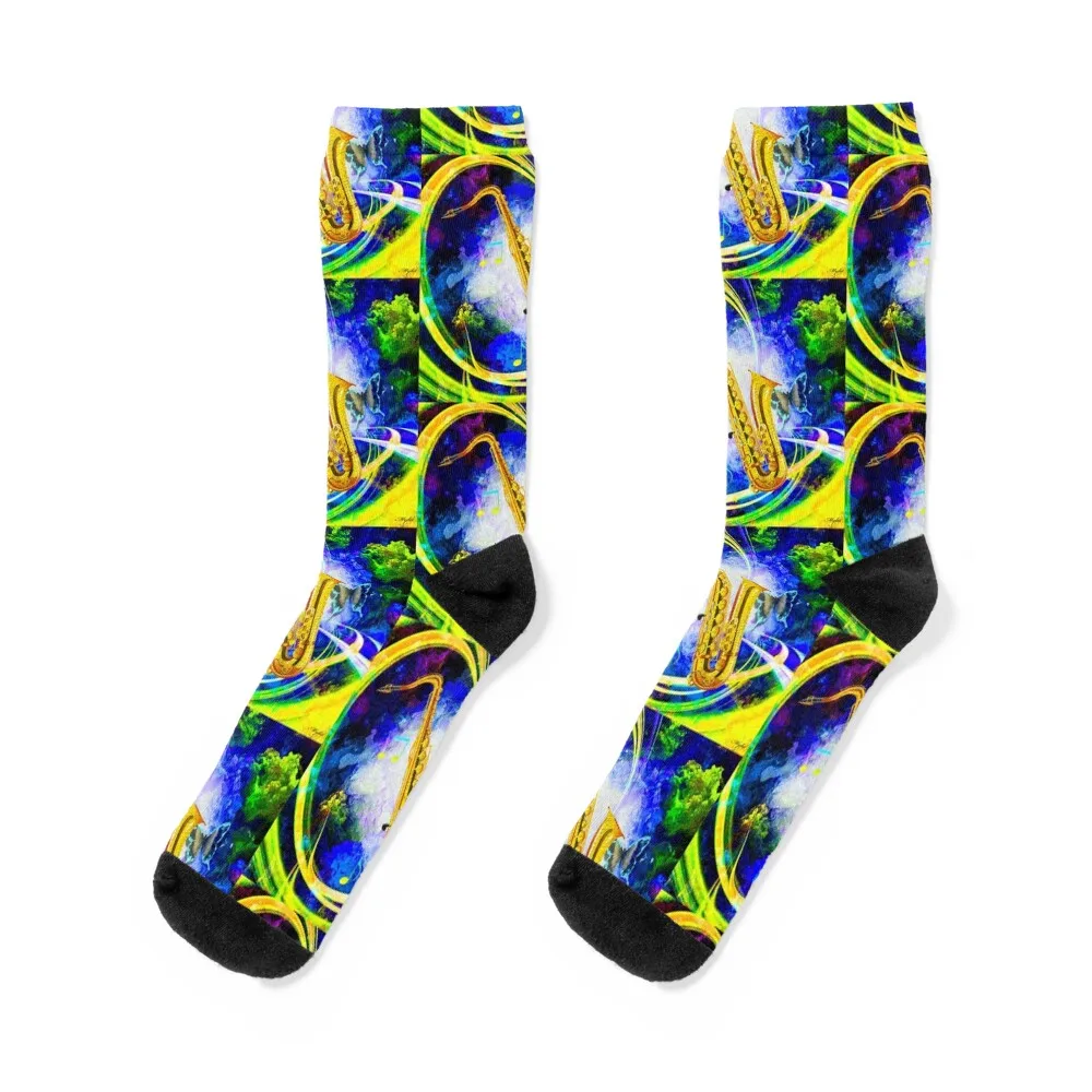 

SAXOPHONE Socks christmass gift colored floor funny sock Socks For Men Women's