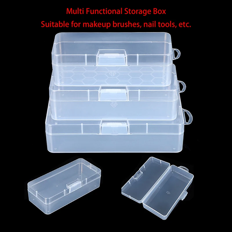 S/M/L Rectangle Multi-purpose Portable Transparent Dust Protection Plastic Storage Box Makeup Brush Buckle Plastic Brush Box