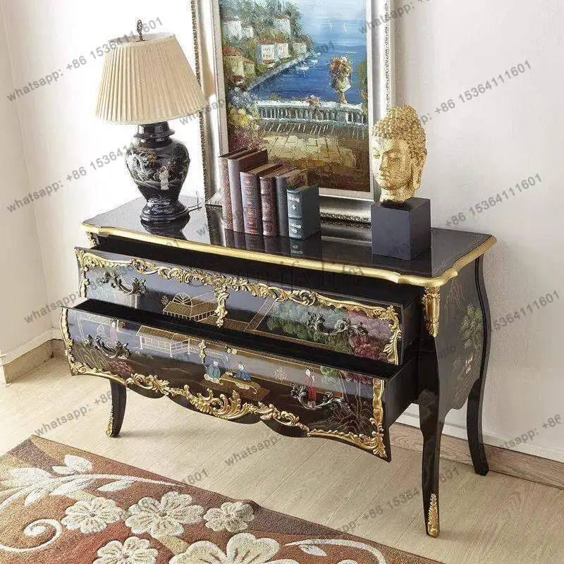 LD33 European solid wood porch cabinet retro palace three-dimensional flower painted figure decorative cabinet