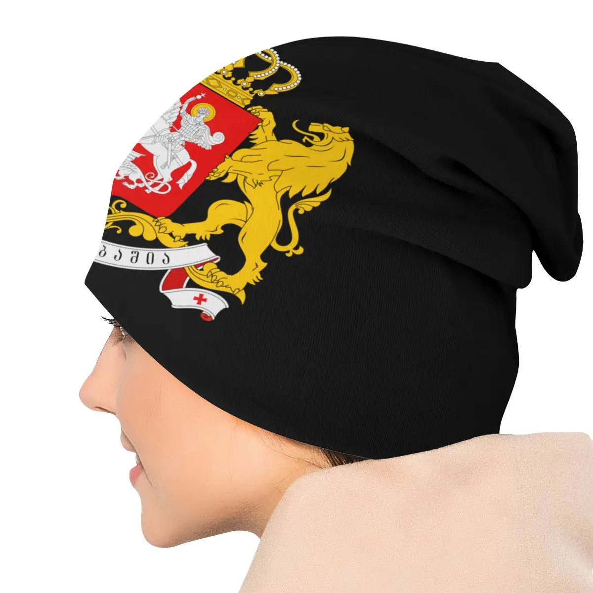 Custom Georgian Coat Of Arms Hip Hop Beanies Caps Unisex Bonnet Winter Warm Knit Hat Adult Georgia Pride Beanie Hats Ski Cap