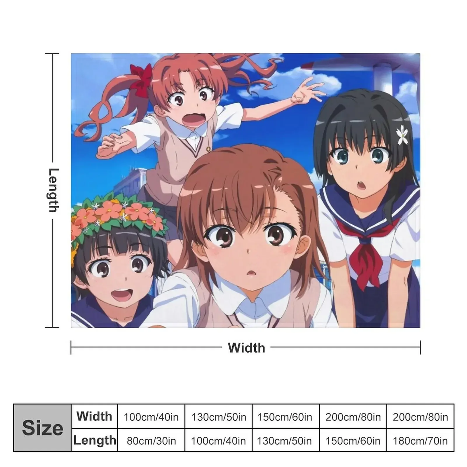 Toaru Kagaku - Misaka Mikoto, Shirai Kuroko, Saten Ruiko, Uiharu Kazari Throw Blanket Flannels Blankets