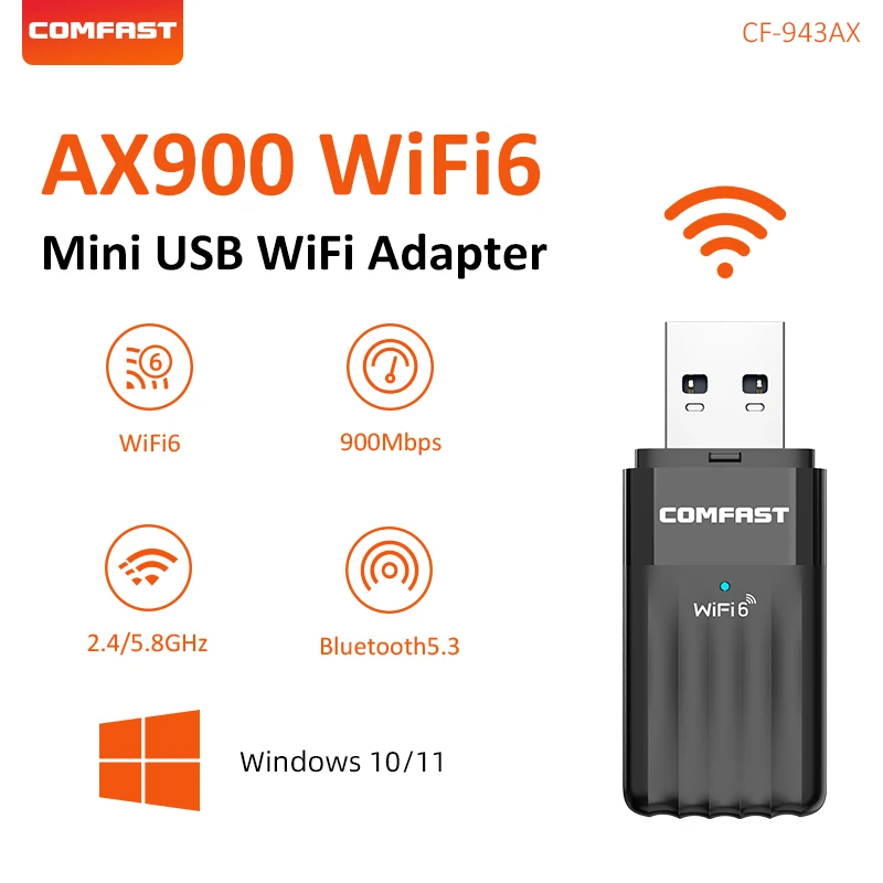 WiFi6 USB Adapter AX900 Bluetooth5.3 Dual-band Wireless Network Card Wifi Antenna Dongle Free Drive For PC Win10/11 CF-943AX