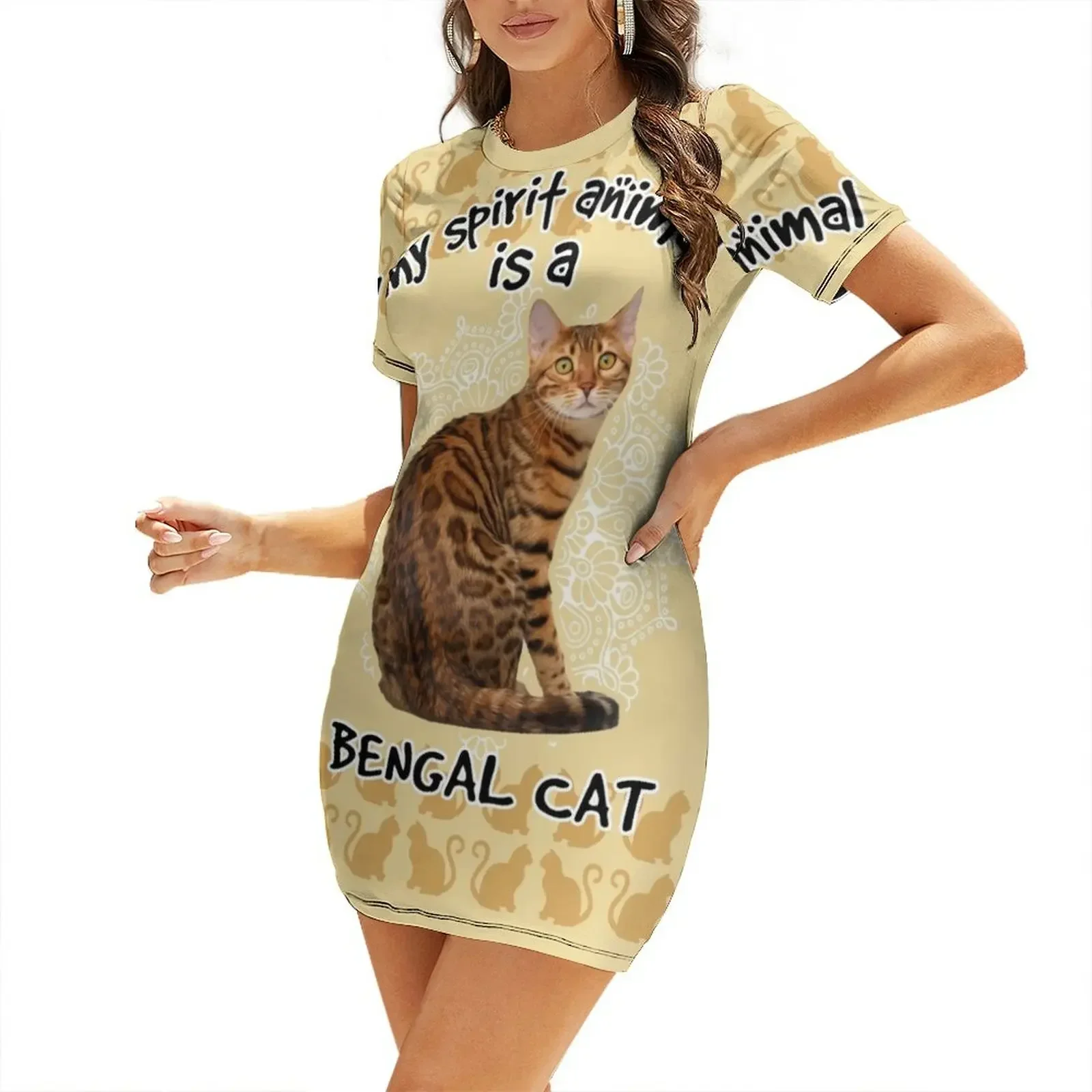 

My Spirit Animal Is Bengal Cat Short-Sleeved Dress Casual dresses evening dresses ladies