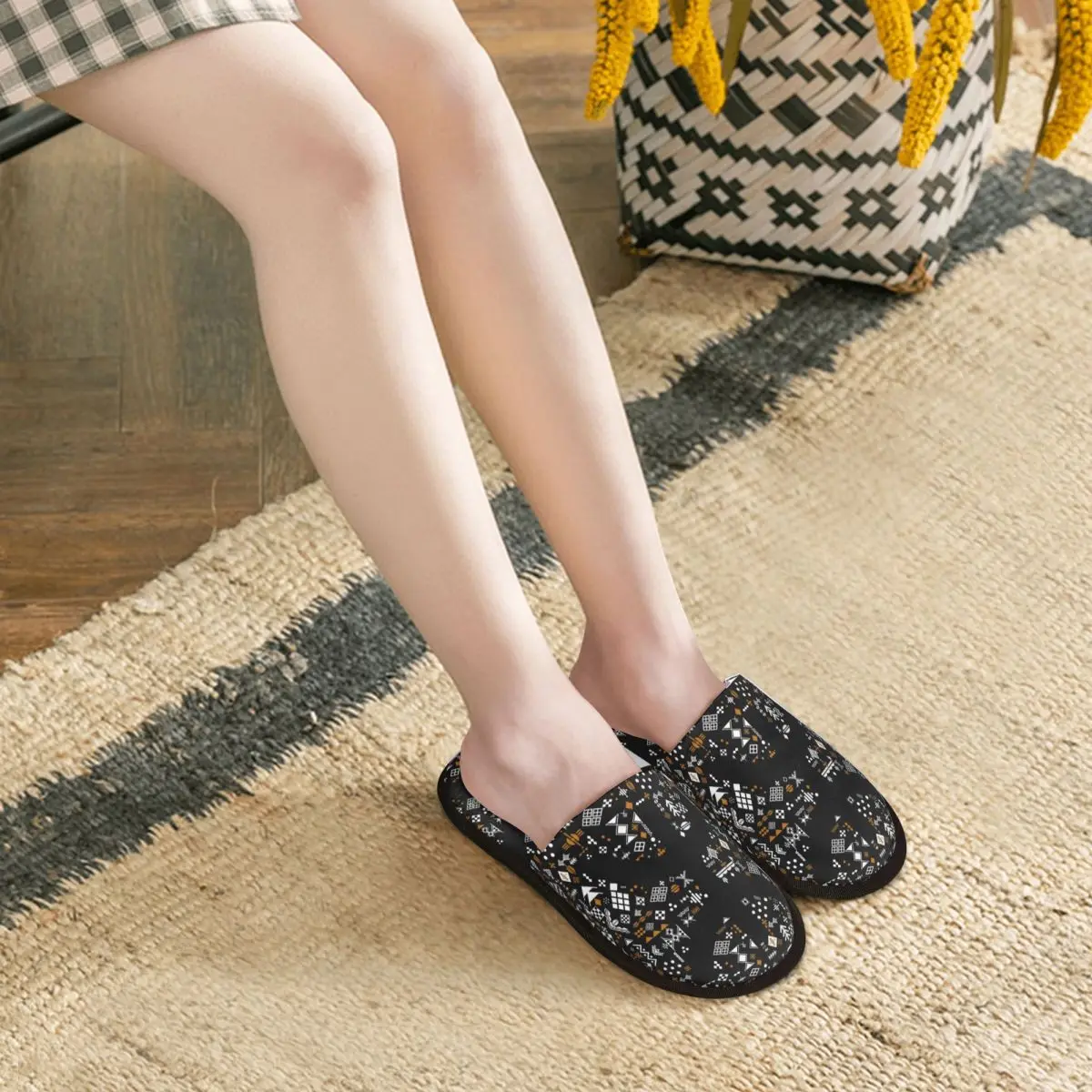Custom Kabyle Pottery Patterns Memory Foam Slippers Women Cozy Warm Amazigh Morocco House Slippers image 5