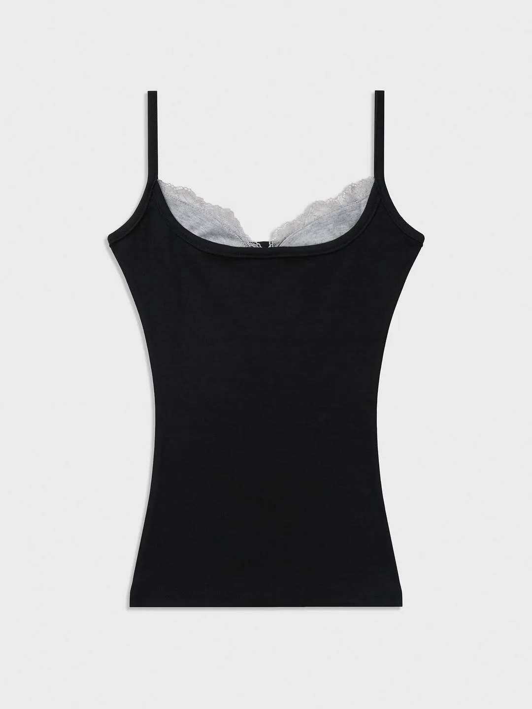 Frisches INS-Spitzen-Patchwork-Top mit Fake-Two-Piece-Effekt, schmal geschnitten, mit Trägern, sommerlich, sexy, mit Aufdruck, für Damen – Detail 7