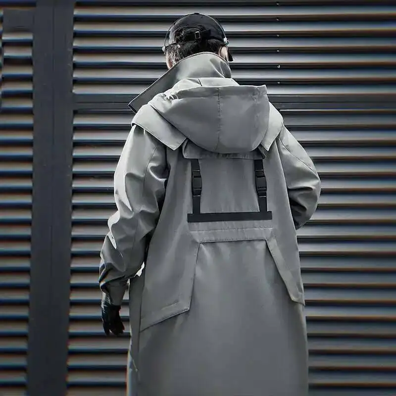 HKSH Heavy Industry New Autumn Spring Tactical Safari Style Double Zipper Long Windbreaker Men Loose Casual Hooded Trench HK2454