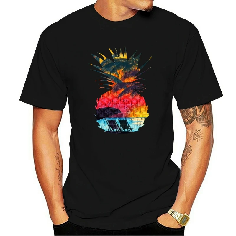 

Men T-Shirt Faddish Crewneck 100% Cotton Fabric Comfortable Top T-shirts Vintage Summer Hawaii Beach In Tropics Pineapple