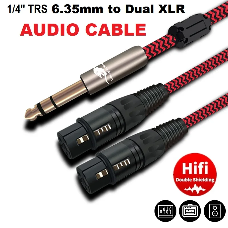 1/4'' TRS 6.35mm to Dual XLR Female Audio Cable for Amplifiers Mixer Effector Electric Guitar Equalizer Speaker Shielded Cords