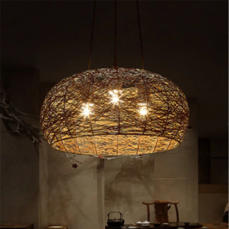 ARTURESTHOME Twine Rattan Chandelier, Japanese Rattan Handmade Lighting, Creative Decorative Lampshade,Ceiling Lamp