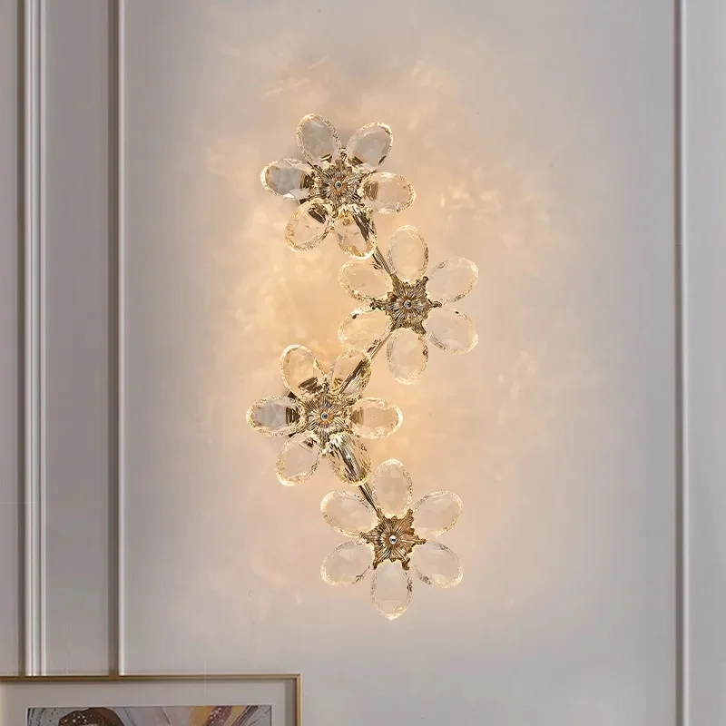 Modern Flower Crystal Wall Gold LED Wall Lamp Luxury Decor Wall Light for Bedroom Vanity Mirror Hallway Home Lighting
