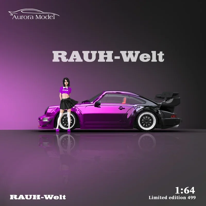 

Модель автомобиля AuroraModel AM 1:64 RWB 964 Chrome Purple Limited 499 Литая под давлением модель автомобиля