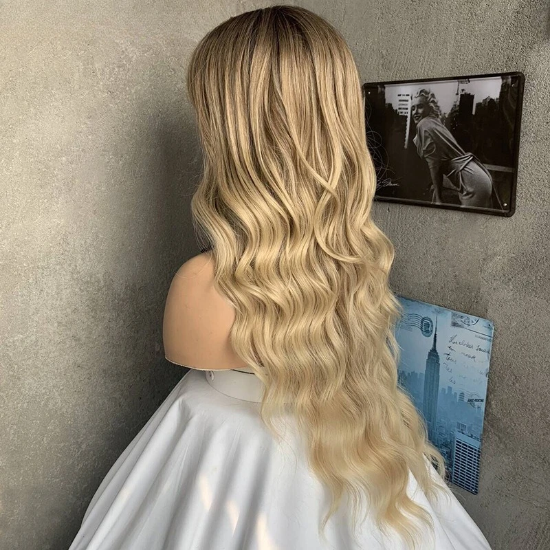 

Hot-selling fashion cold brown big wave curly hair Qi bangs high temperature silk wig women's headgear