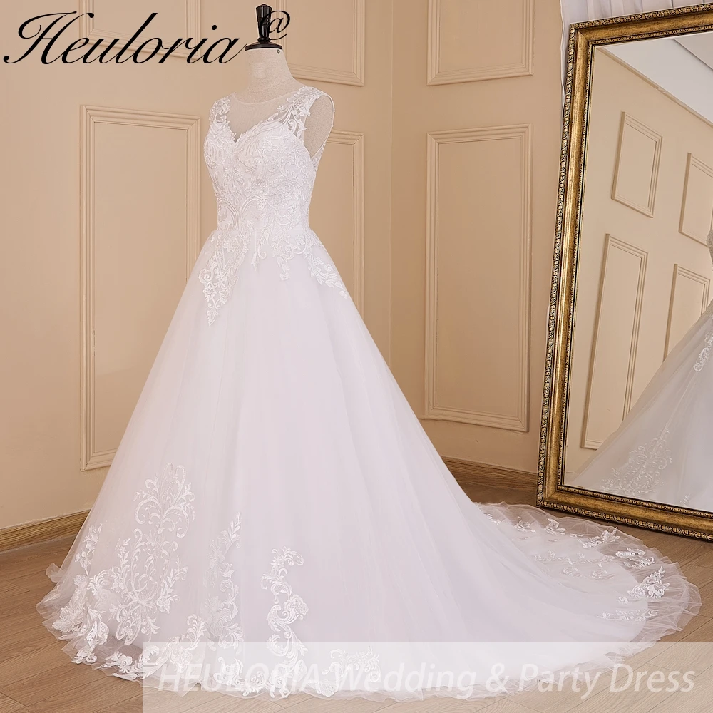 

HEULORIA elegant A line wedding dress lace applique Robe De Mariee Wedding Bride Dress long train