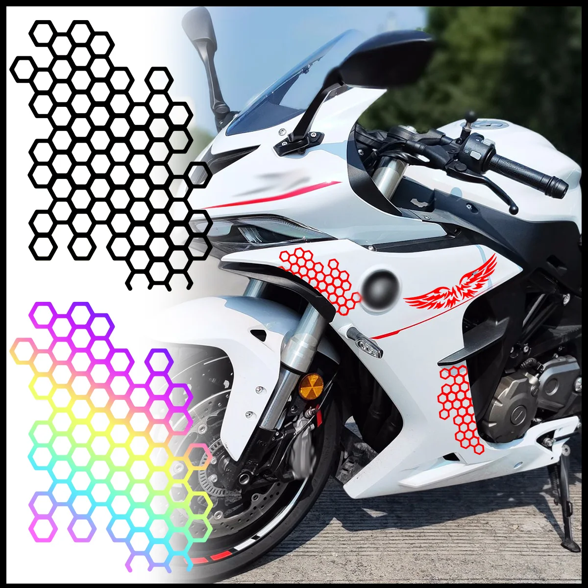

Honeycomb Car Stickers Motorcycle Electric Moto Racing Body Decals Fashion Open Style Decoration Decor Tuning Headlamp Decals