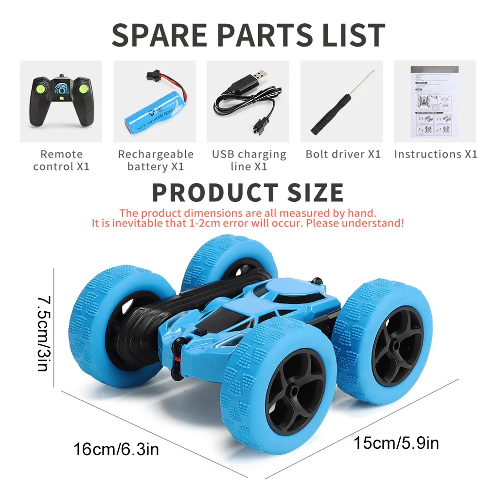 

2.4G 360° Degree Rotation Double Sided Flip RC Stunt Car Off-Road Drift Car Remote Control Stunt Car Rolling Car Lights Toy