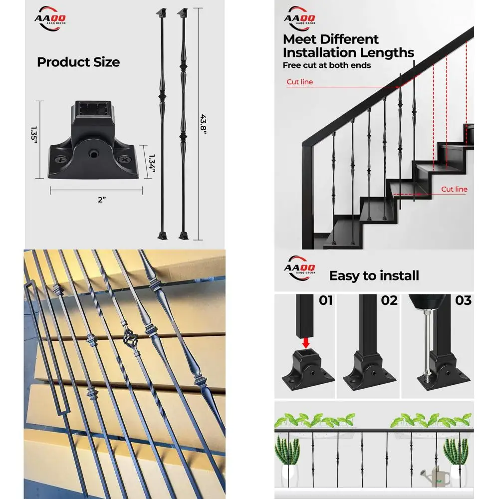 

Набор из 10 полых двойных и одинарных лестничных балясин-ложек, квадратные железные балясины 1/2 дюйма с 20 поворотными опорами