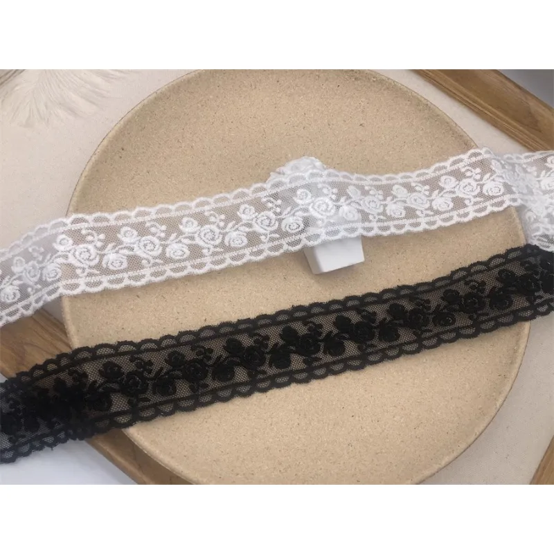 (1 yards/roll) White and black lace fabric 2024 high quality bilateral rose mesh embroidery DIY wedding dresses accessories