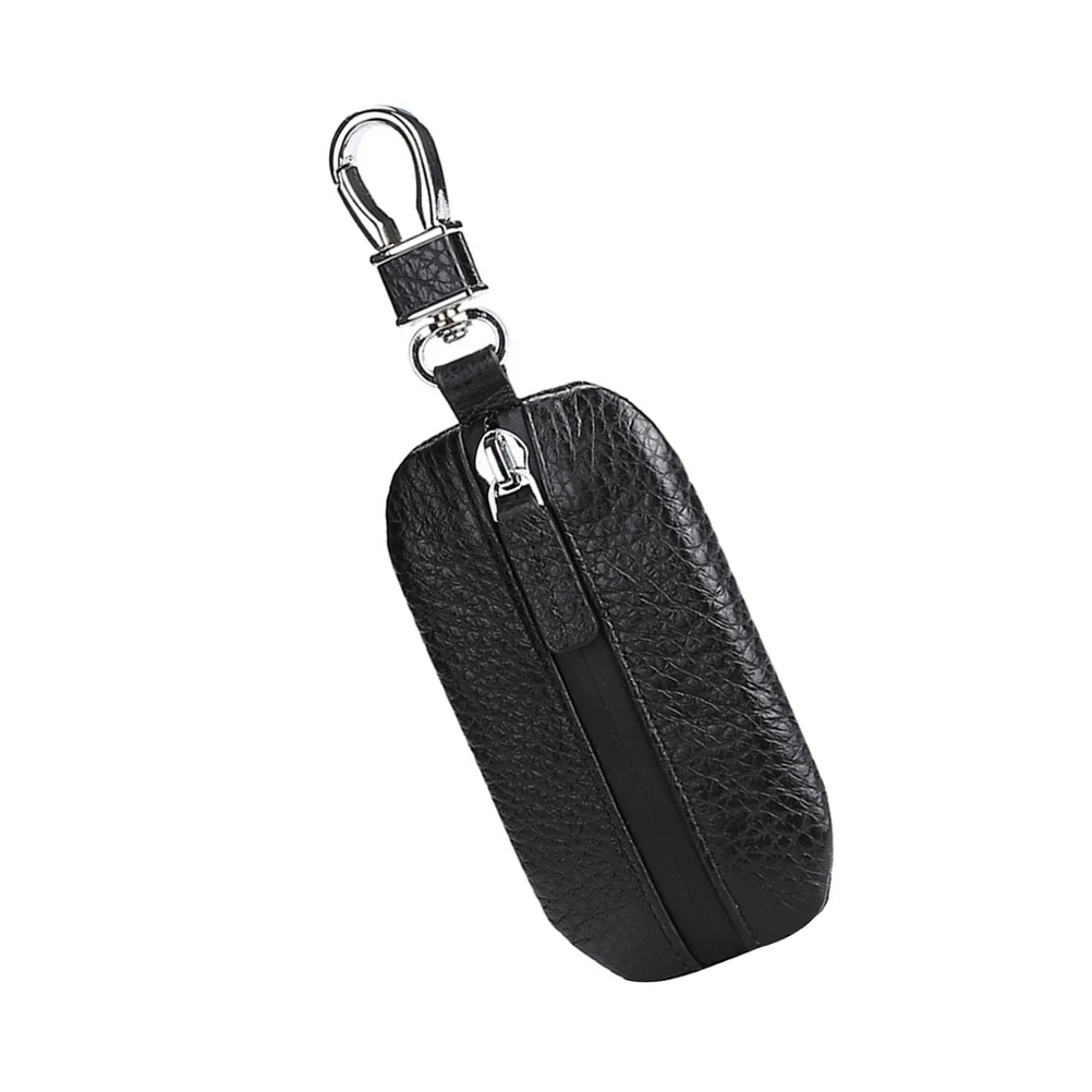 

1pc Cowhide Bag Black Pattern Car Organizer With Hanging Clasp Durable Pouch For Men Women Car Key Pack Key Holder