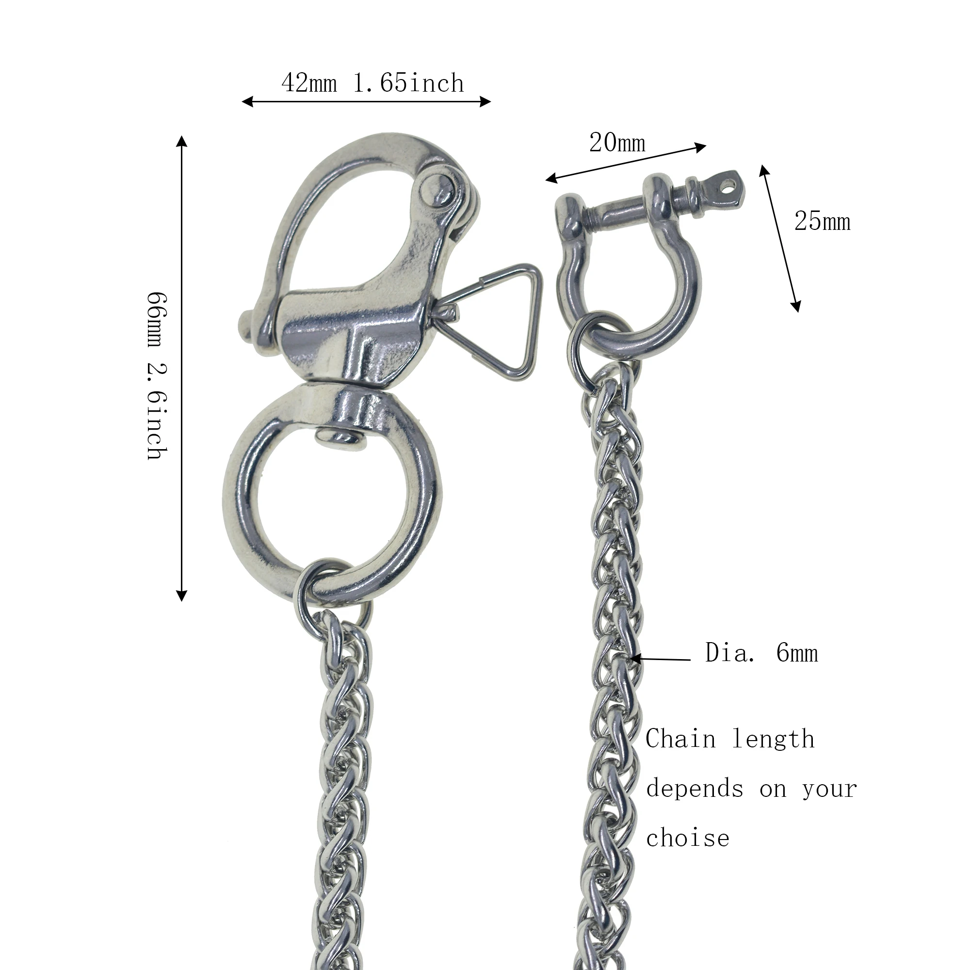 Punk Stainless steel snake wheat wallet trousers biker keychains gift D shackle extra strong large sweden carabiner connector