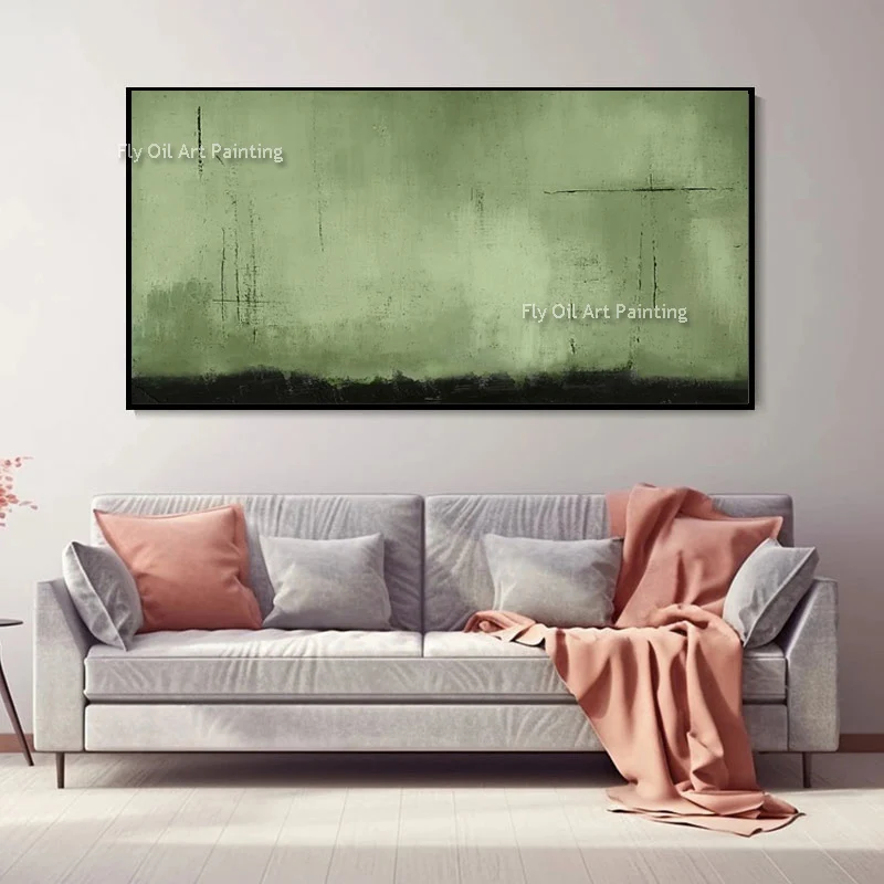 Special Design Black And Light Green Oil Painting On Canvas New Minimalism Style Large Green Handpainted Home Wall Art Items