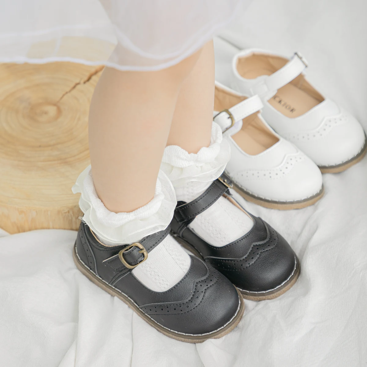 

Toddler Little Kids Girls Mary Jane Flats Brogue Leather Single Buckle School Uniform Dress Shoes