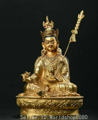 

8,0 & #034; Старая китайская медная позолоченная статуя гуру падмамамбава Ринпоче Будды