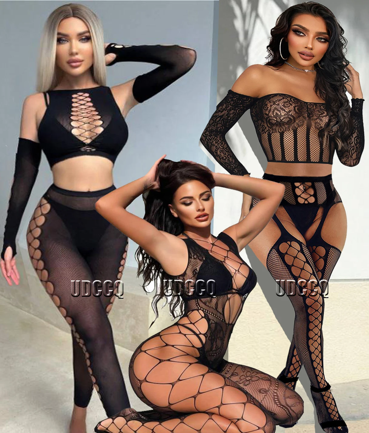 Sexy Lingerie Lady sexy underwear Bodystocking Classic Sexy Fishnet Mesh Crop Tank Top & Leggings Lingerie Set Without Liner