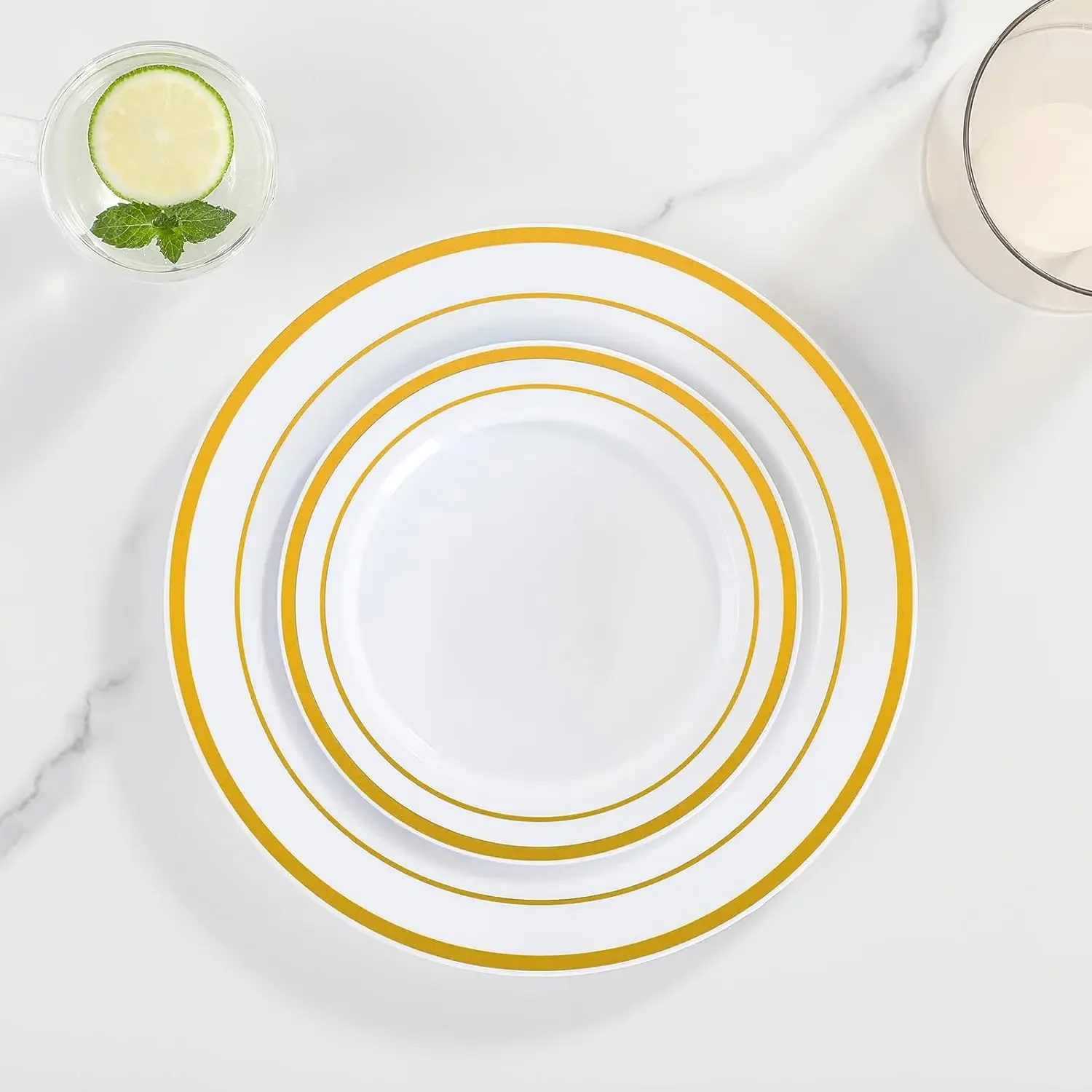 C200 disposable banquet plastic gold plates - 100 banquet dinner plates and banquet wedding dessert appetizer plates