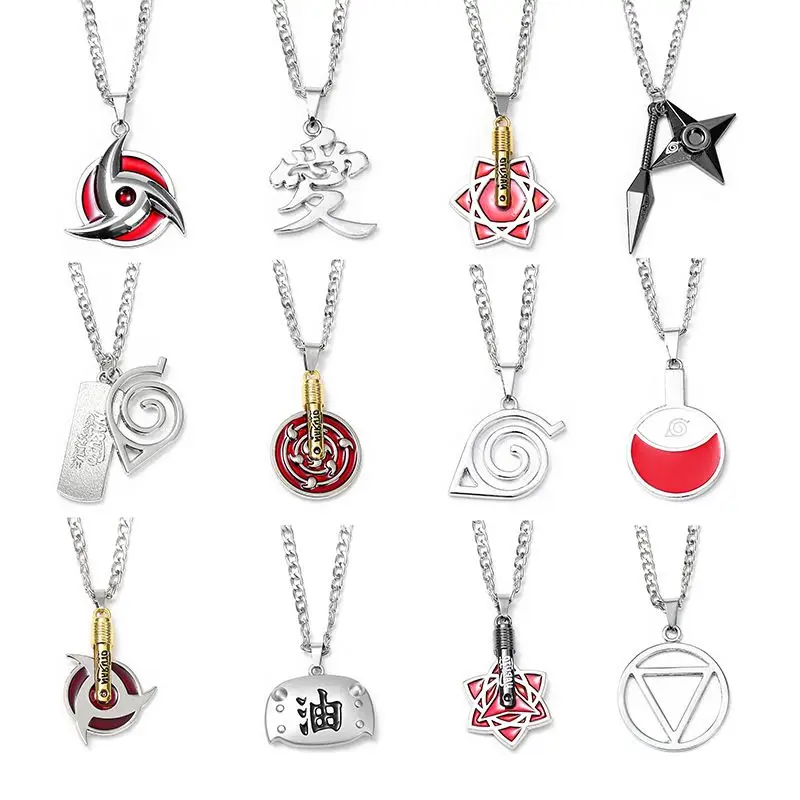 Naruto cartoon anime necklace, personalized pendant, Uchiha Itachi, Sasuke, Kakashi, Ten-Tails Sharingan, shuriken iron necklace view 2