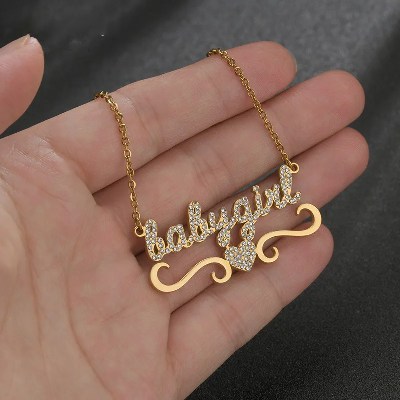 

Personalized Custom Name English Letter Love Necklace Women's Inlaid Crystal Gemstone Pendant FamilyCustomized Fashionable