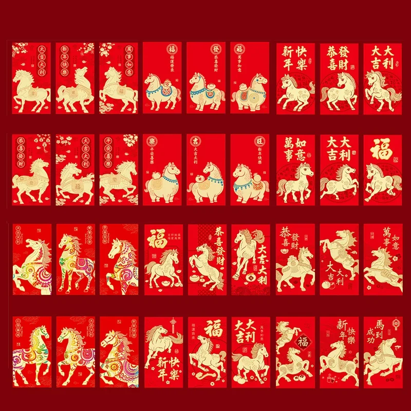 Lunar Horse Year Chinese New Year Gift Envelopes, Creative Cartoon Red Sleeve for Spring Festivity