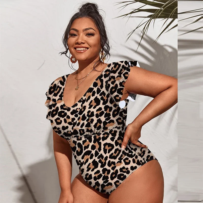 One Piece Swimsuit Women Backless 4XL Plus Size Swimwear Female Thong Monokini Summer Beachwear Bathing Suit Sexy Leopard Print