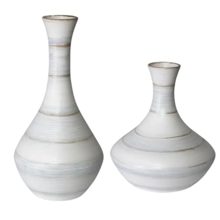 Home decor vase set: fluted striped ceramic white and gray 20.6-inch height elegant texture and modern minimalist design