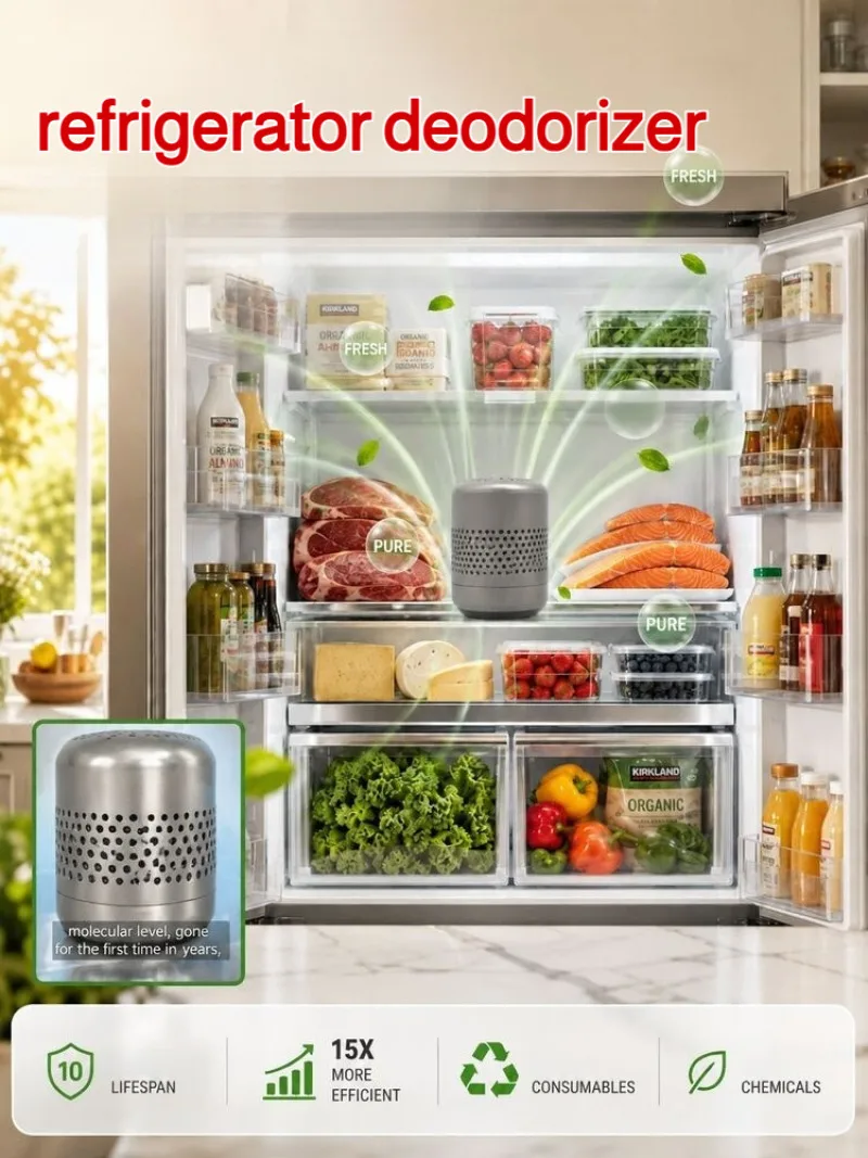 Stainless Steel Refrigerator Deodorizer Sterilization Deodorization Fridge Odor Eliminator Long-Lasting Catalytic Decomposition