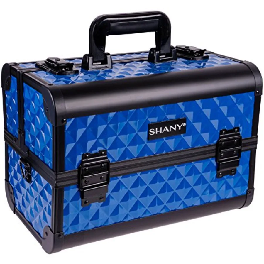 

Portable Makeup Case Organizer with Locks 3 Trays Makeup Brush Holder and Cosmetics Mirror in Divine Blue for Travel and Storag