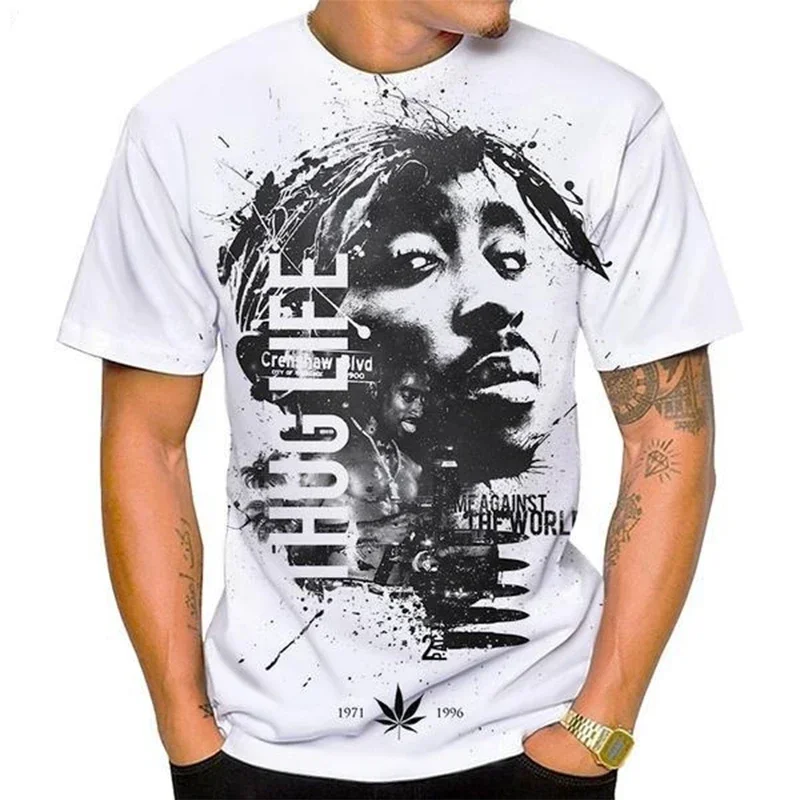 New Women Men Fashion 3D Print Tupac Shakur 2Pac T-shirt Casual Personality Hip-hop Streetwear Cool T-shirt 100-6XL Clothing