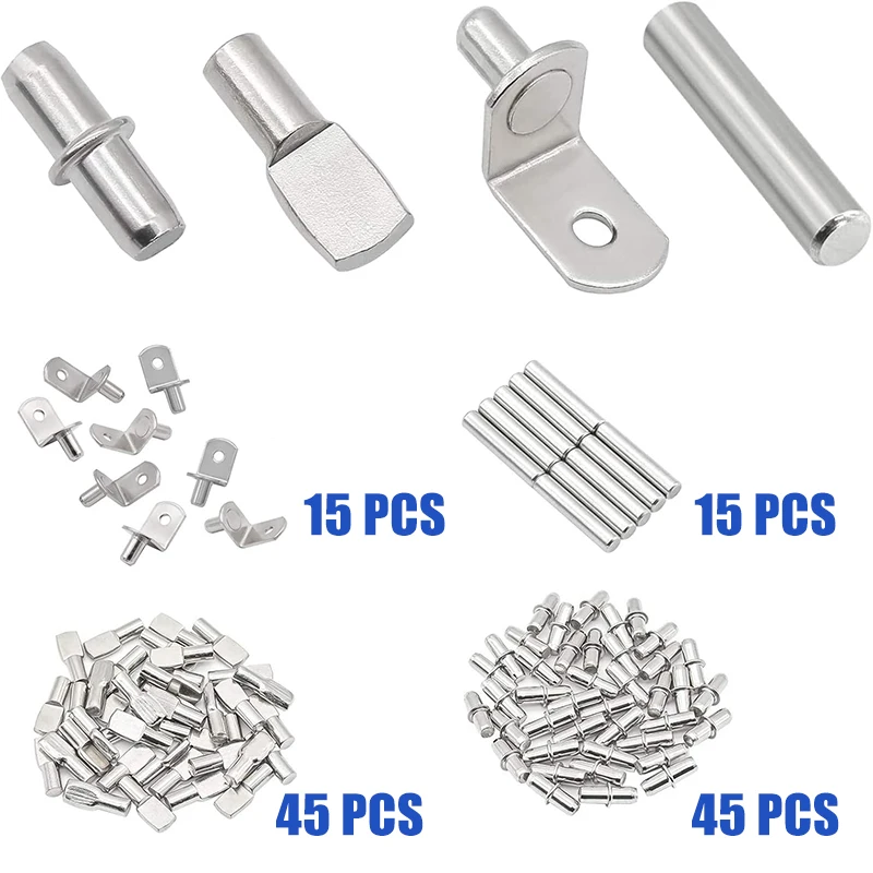 Picture 5: 120PCS Shelf Pins Kit,4 Styles Nickel Plated Shelf Support Pegs,Bookshelf Pegs Cabinet Shelf Bracket Pegs Shelf Pins Holder