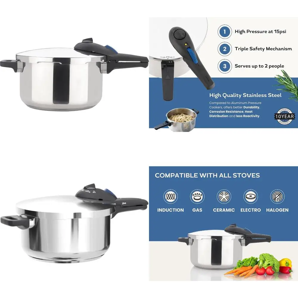 

4.2 Quart 15-PSI Polished Stainless Steel Pressure Cooker - Large Capacity, High Pressure Cooking