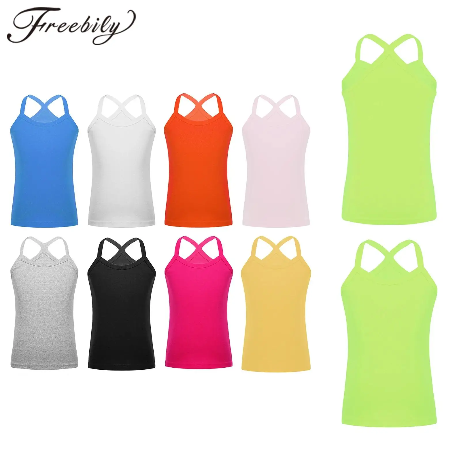 

Children's Running Tops Kids Girls Y-Back Camisole Spaghetti Straps Vests Tanks Casual Gym Solid Color Summer Sleeveless Top