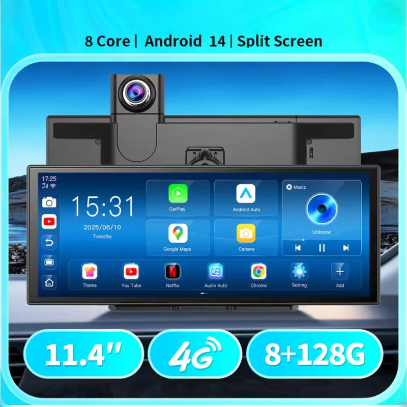 2026 4G 8g+128g high-definition driving recorder with center console can record navigation reversing images before and after.