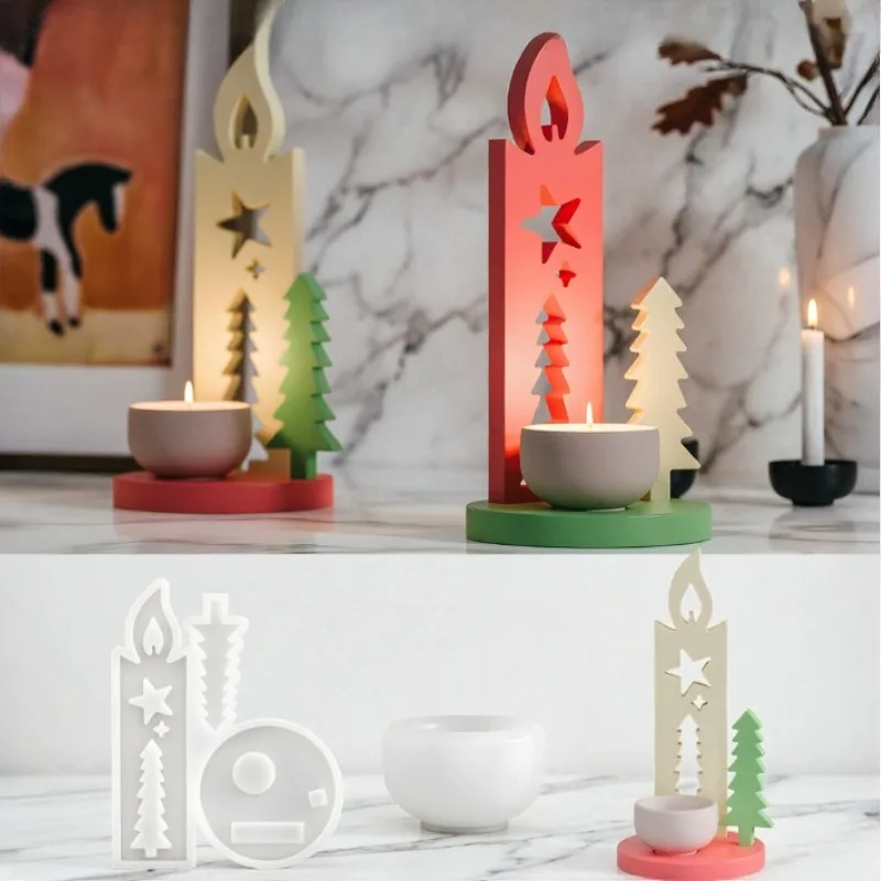 Christmas Tree Insert Candle Stand Mold DIY Atmosphere Candle Epoxy Resin Home Decor Silicone Mold
