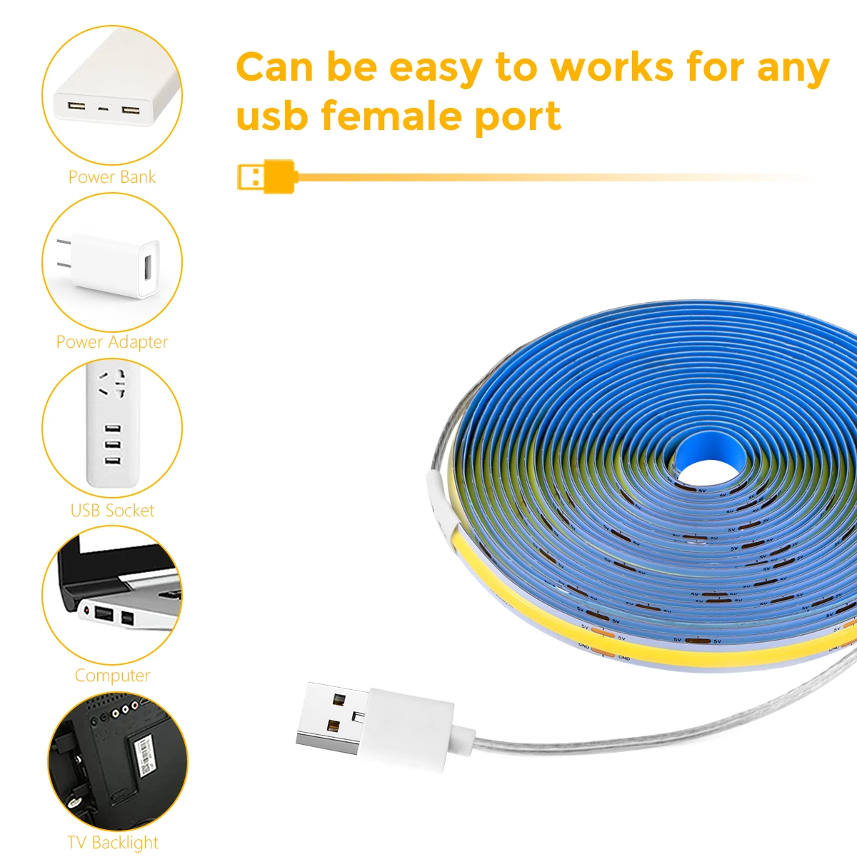 Super jasne ręcznie zamiatane COB USB diody na wstążce LED 5V 320LEDs/M inteligentne oświetlenie szafka do sypialni w przełącznik czujnika ruchu