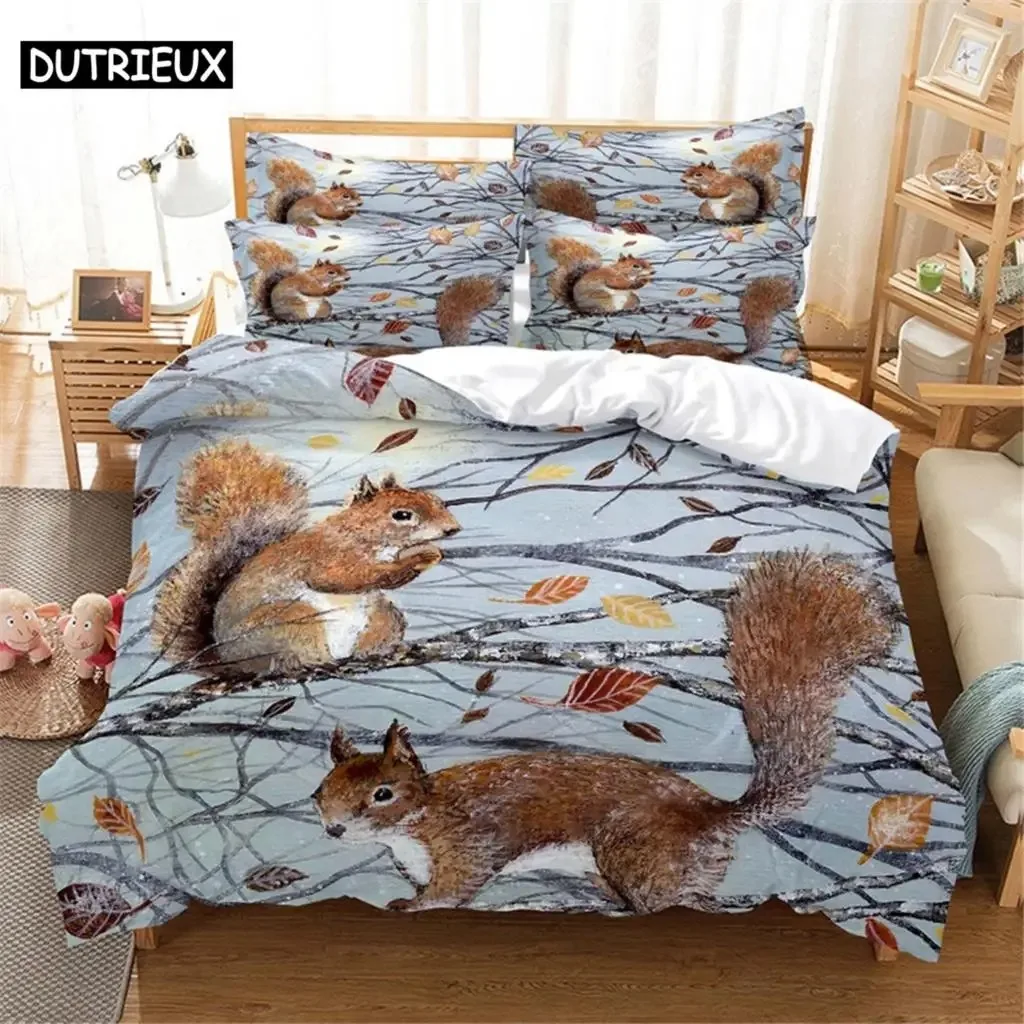 

3D Squirrel Bedding Set Queen Bedding Duvet Cover Set Bedding Set Bed Cover Cotton Queen Bedroom Bed Cover