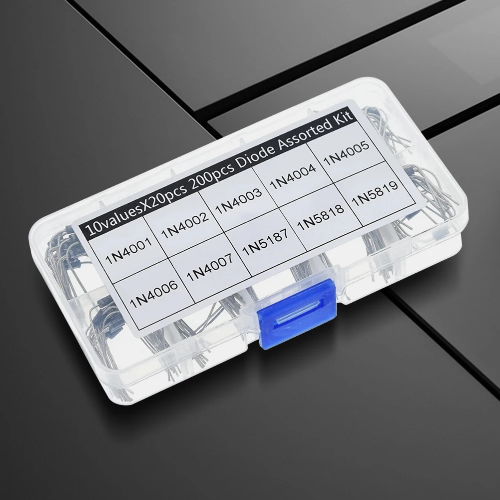 200Pcs Diode Assortment Set 1N4001 1N4002 1N4003 10 Values Assorted Rectifier Diodes 1N4004 1N4005 1N4006 Rectifier Diode Pack